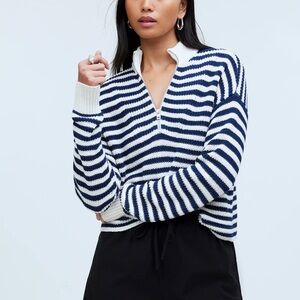Madewell Ribbed Half-Zip Sweater in Stripe